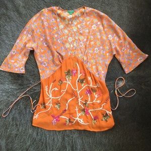 Anthropologie Chan Luu Silk Floral Sequin Top